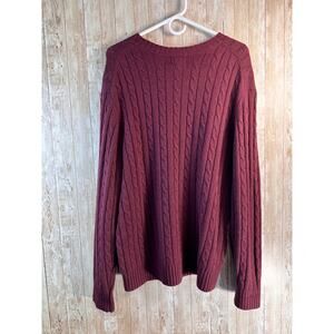 LL Bean Lambswool Sweater Mens size XL Cranberry‎ red Crew Neck CableKnit